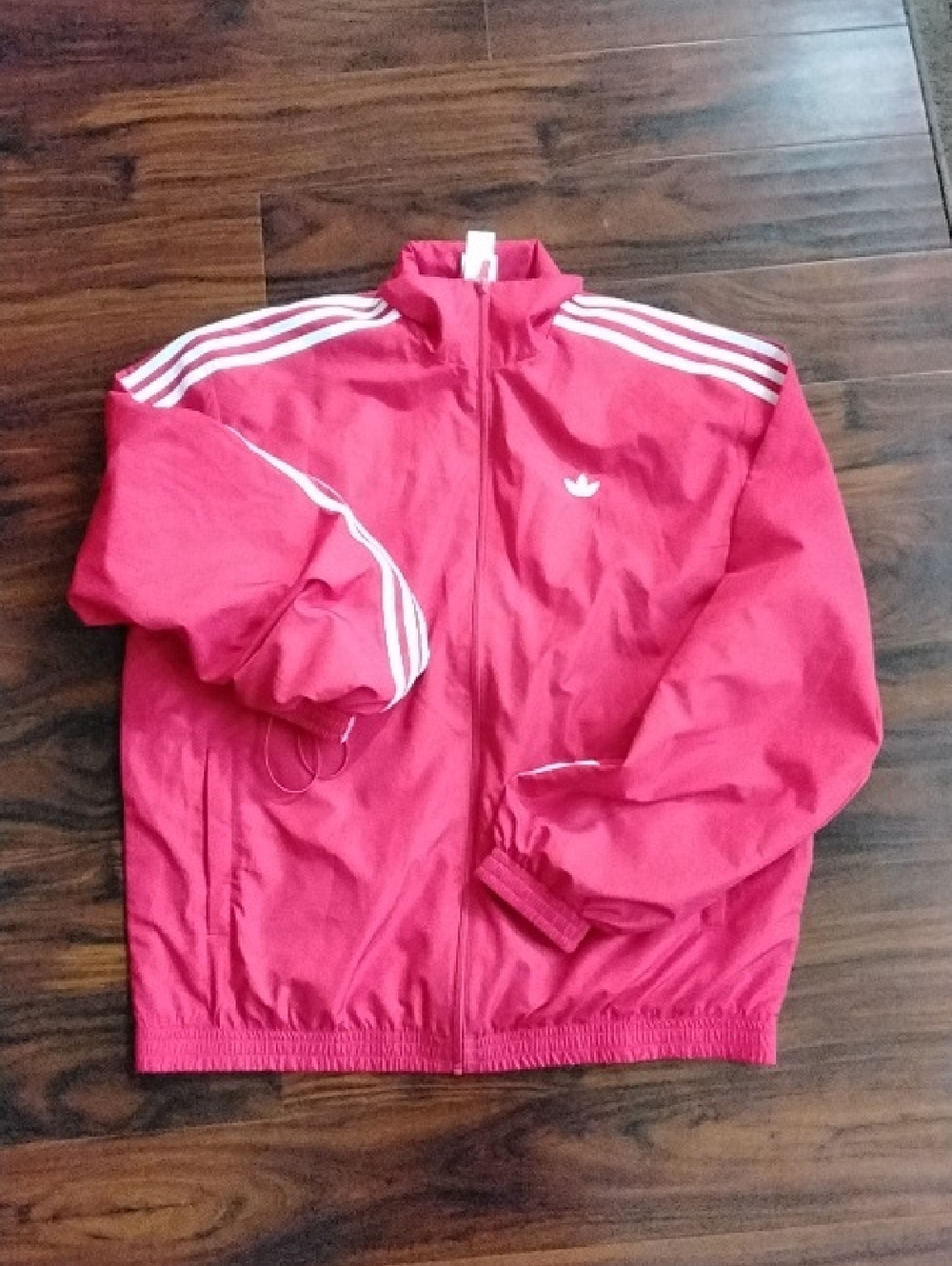 adidas Pink-Red Track Jacket with White Stripes